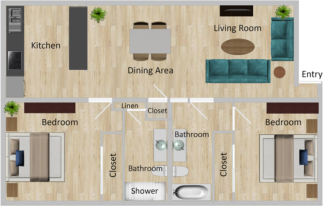 The Fletcher Apartments for Rent in La Mesa, CA - Two Bedroom Floor Plan