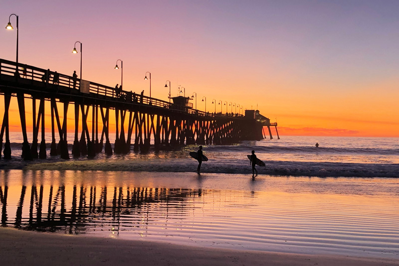 San Diego beach at sunset in front of the pier