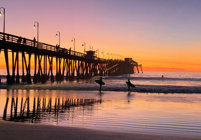 San Diego beach at sunset in front of the pier